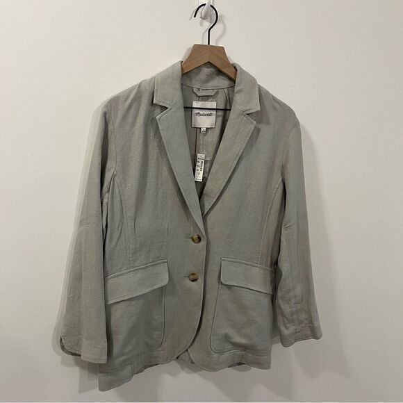 Madewell Breezewoven Larsen Blazer NEW Small Green Linen Blend - Picture 3 of 13
